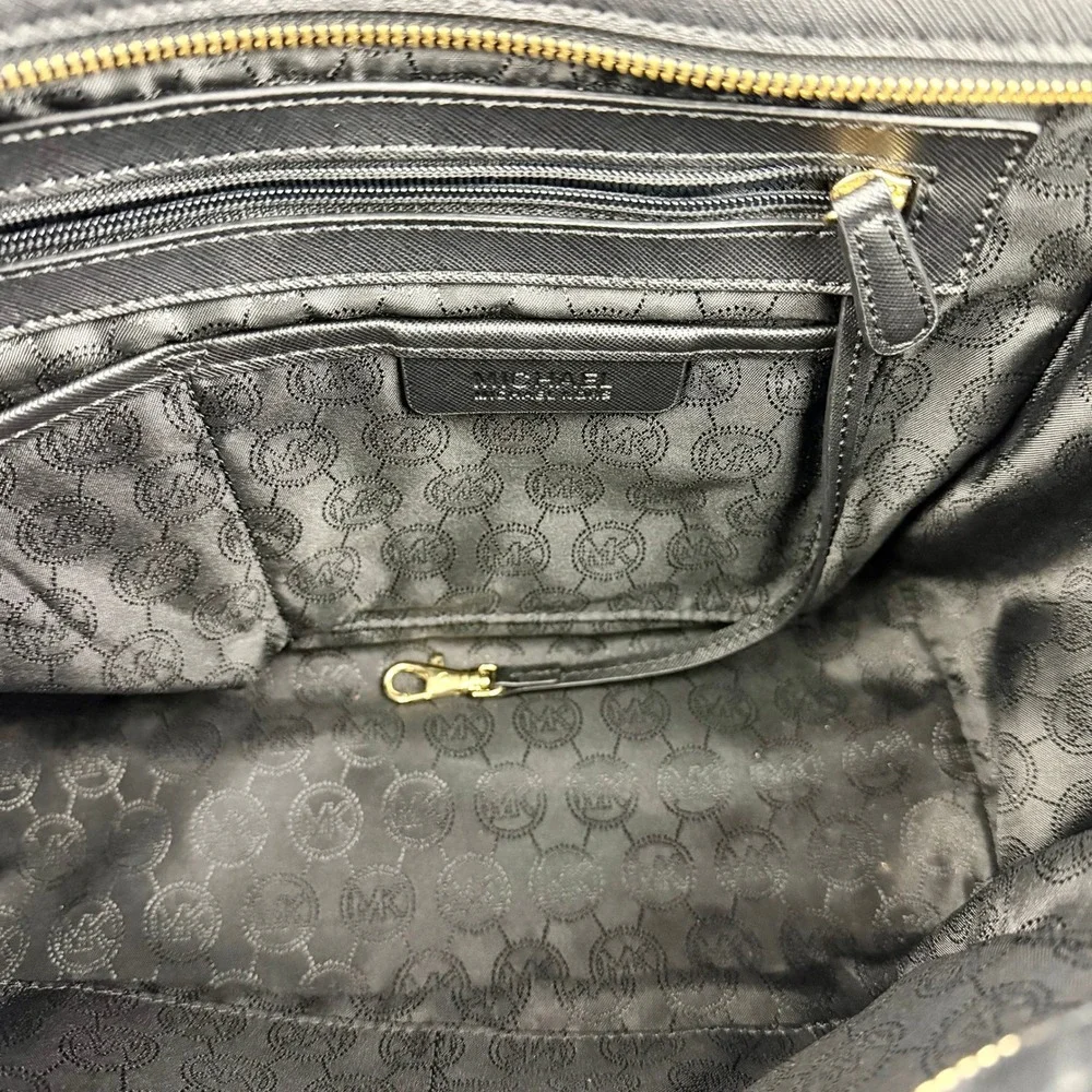 Michael Kors Selma Black Saffiano Leather Satchel Crossbody Bag Gold Hardware